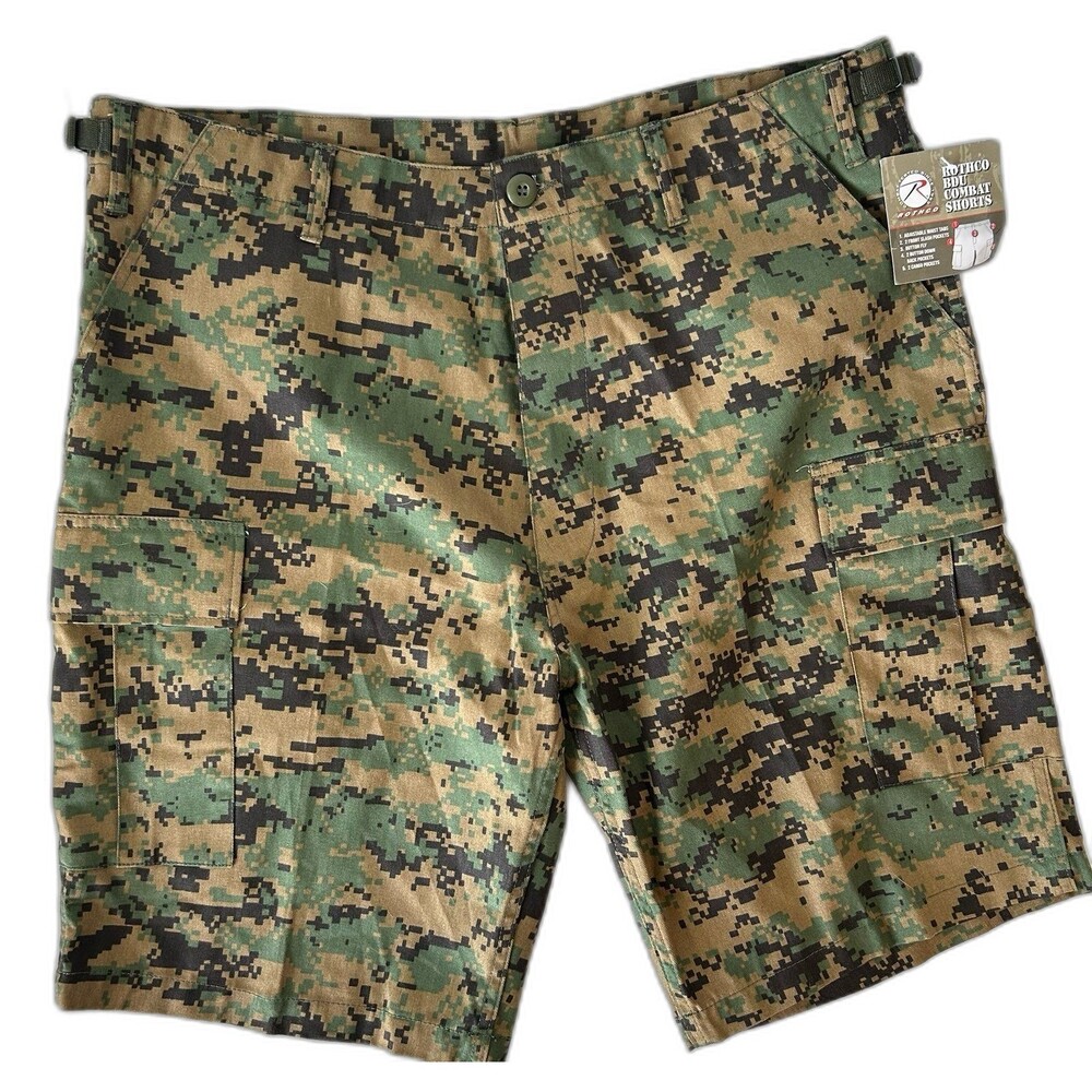 Rothco Woodland Digital Camo Army Cargo BDU Combat Shorts, Men's XL 35-39” New